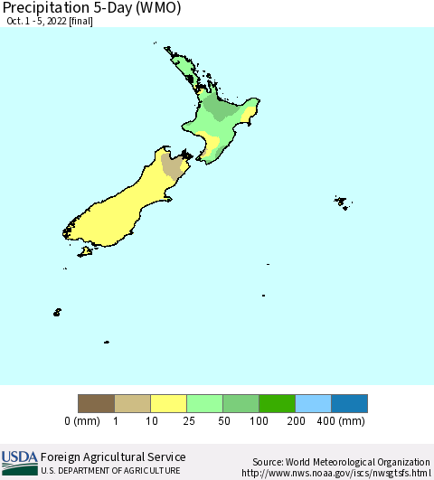 New Zealand Precipitation 5-Day (WMO) Thematic Map For 10/1/2022 - 10/5/2022