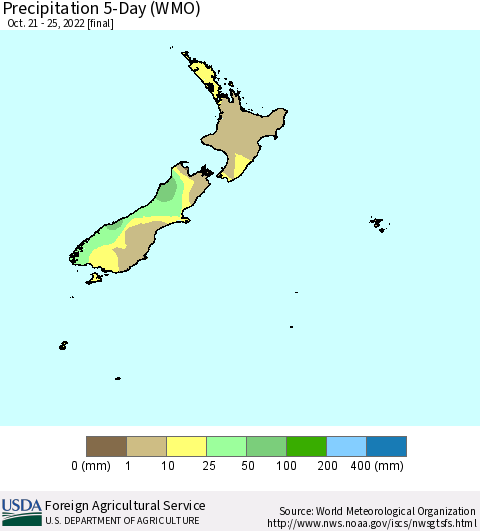 New Zealand Precipitation 5-Day (WMO) Thematic Map For 10/21/2022 - 10/25/2022