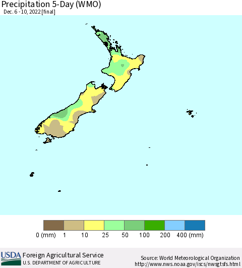 New Zealand Precipitation 5-Day (WMO) Thematic Map For 12/6/2022 - 12/10/2022