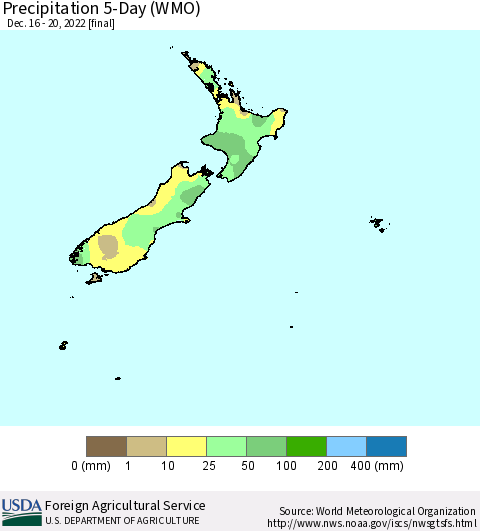 New Zealand Precipitation 5-Day (WMO) Thematic Map For 12/16/2022 - 12/20/2022