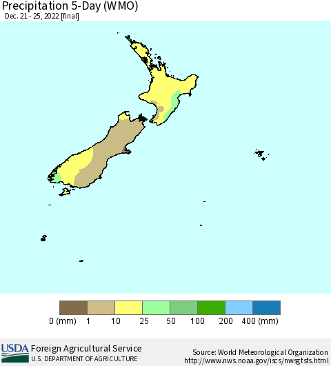 New Zealand Precipitation 5-Day (WMO) Thematic Map For 12/21/2022 - 12/25/2022