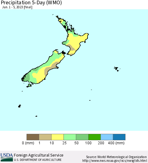 New Zealand Precipitation 5-Day (WMO) Thematic Map For 6/1/2023 - 6/5/2023
