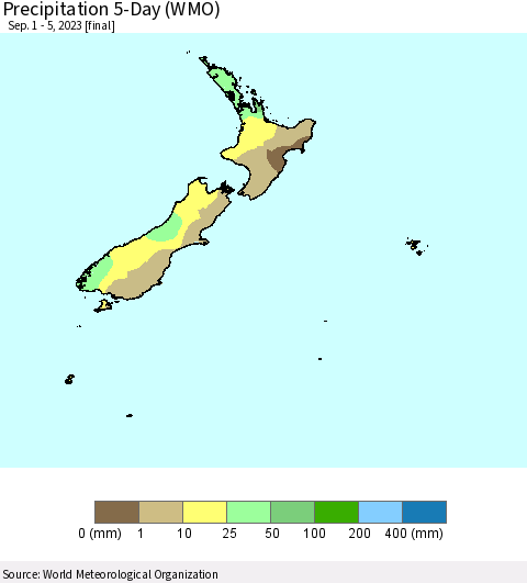 New Zealand Precipitation 5-Day (WMO) Thematic Map For 9/1/2023 - 9/5/2023