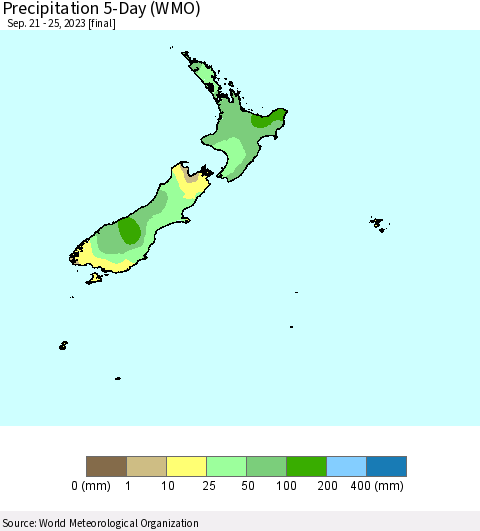 New Zealand Precipitation 5-Day (WMO) Thematic Map For 9/21/2023 - 9/25/2023