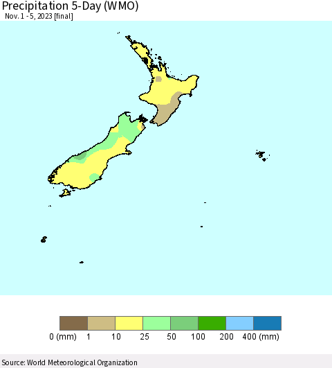 New Zealand Precipitation 5-Day (WMO) Thematic Map For 11/1/2023 - 11/5/2023