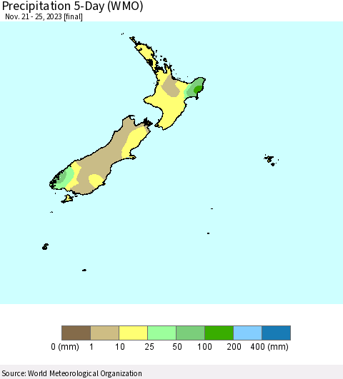 New Zealand Precipitation 5-Day (WMO) Thematic Map For 11/21/2023 - 11/25/2023
