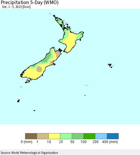 New Zealand Precipitation 5-Day (WMO) Thematic Map For 12/1/2023 - 12/5/2023