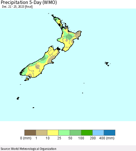 New Zealand Precipitation 5-Day (WMO) Thematic Map For 12/21/2023 - 12/25/2023
