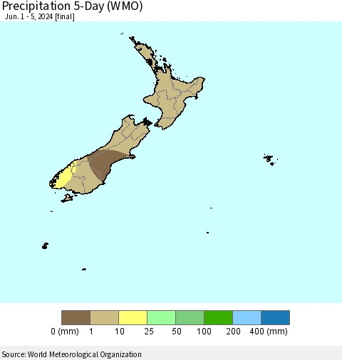New Zealand Precipitation 5-Day (WMO) Thematic Map For 6/1/2024 - 6/5/2024