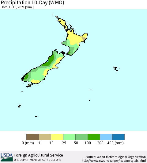 New Zealand Precipitation 10-Day (WMO) Thematic Map For 12/1/2021 - 12/10/2021
