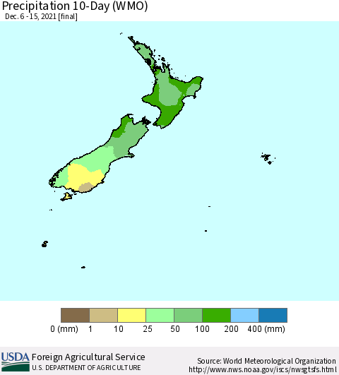 New Zealand Precipitation 10-Day (WMO) Thematic Map For 12/6/2021 - 12/15/2021