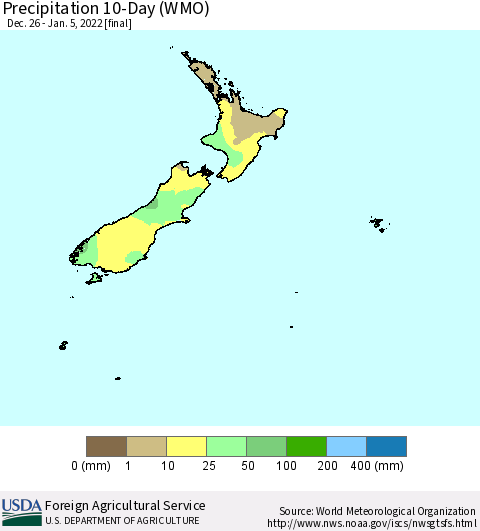 New Zealand Precipitation 10-Day (WMO) Thematic Map For 12/26/2021 - 1/5/2022