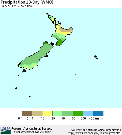 New Zealand Precipitation 10-Day (WMO) Thematic Map For 1/26/2022 - 2/5/2022