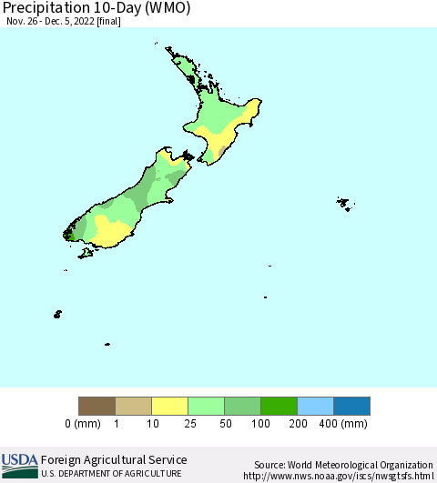 New Zealand Precipitation 10-Day (WMO) Thematic Map For 11/26/2022 - 12/5/2022