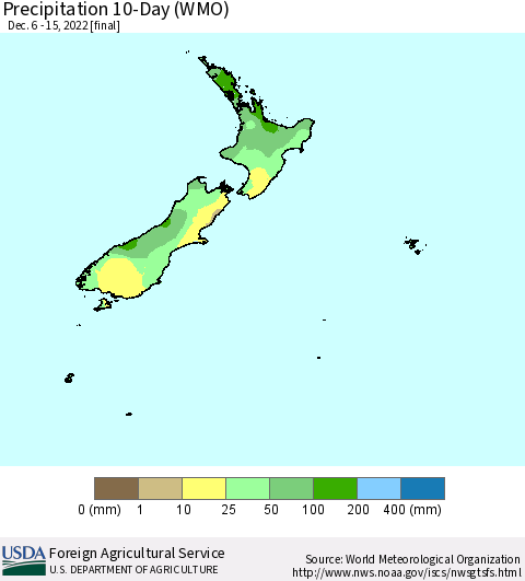 New Zealand Precipitation 10-Day (WMO) Thematic Map For 12/6/2022 - 12/15/2022