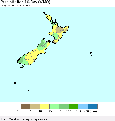 New Zealand Precipitation 10-Day (WMO) Thematic Map For 5/26/2024 - 6/5/2024