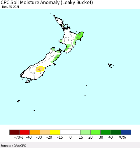 New Zealand CPC Soil Moisture Anomaly (Leaky Bucket) Thematic Map For 12/21/2021 - 12/25/2021