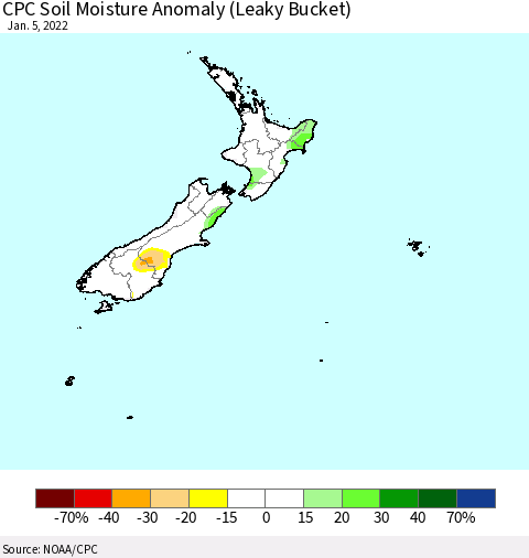 New Zealand CPC Soil Moisture Anomaly (Leaky Bucket) Thematic Map For 1/1/2022 - 1/5/2022
