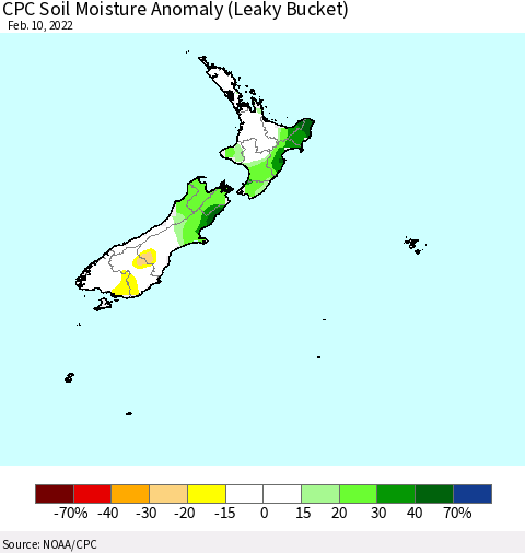 New Zealand CPC Soil Moisture Anomaly (Leaky Bucket) Thematic Map For 2/6/2022 - 2/10/2022