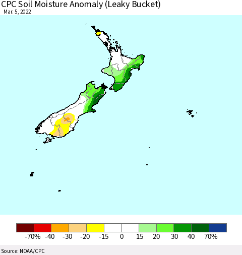 New Zealand CPC Soil Moisture Anomaly (Leaky Bucket) Thematic Map For 3/1/2022 - 3/5/2022