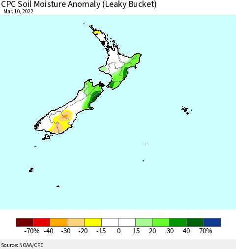 New Zealand CPC Soil Moisture Anomaly (Leaky Bucket) Thematic Map For 3/6/2022 - 3/10/2022