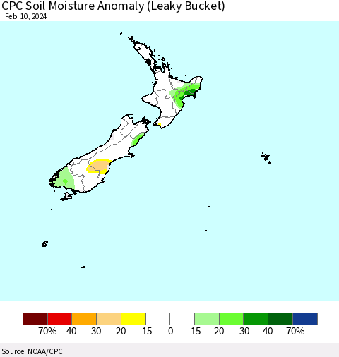 New Zealand CPC Soil Moisture Anomaly (Leaky Bucket) Thematic Map For 2/6/2024 - 2/10/2024