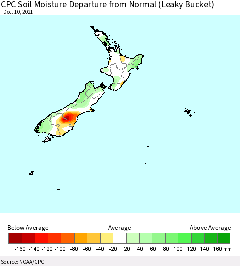 New Zealand CPC Soil Moisture Departure from Normal (Leaky Bucket) Thematic Map For 12/6/2021 - 12/10/2021