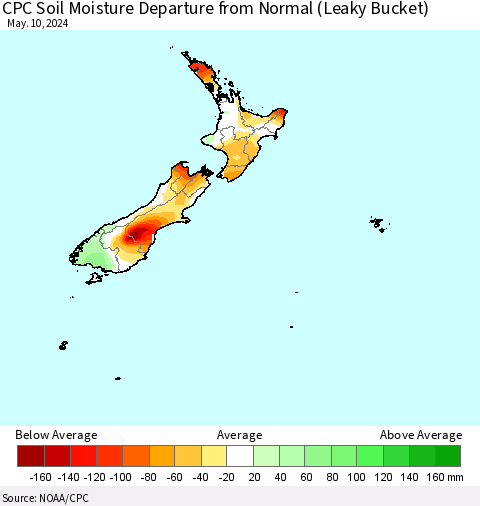 New Zealand CPC Soil Moisture Departure from Normal (Leaky Bucket) Thematic Map For 5/6/2024 - 5/10/2024