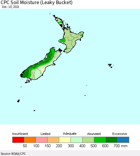 New Zealand CPC Soil Moisture (Leaky Bucket) Thematic Map For 12/6/2021 - 12/10/2021