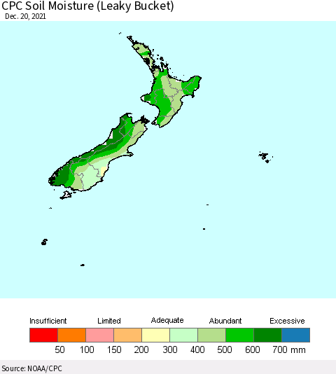 New Zealand CPC Soil Moisture (Leaky Bucket) Thematic Map For 12/16/2021 - 12/20/2021