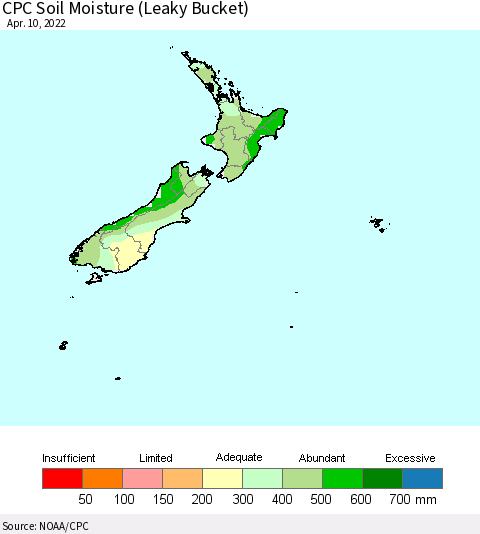 New Zealand CPC Soil Moisture (Leaky Bucket) Thematic Map For 4/6/2022 - 4/10/2022