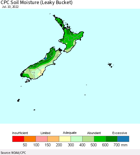 New Zealand CPC Soil Moisture (Leaky Bucket) Thematic Map For 7/6/2022 - 7/10/2022