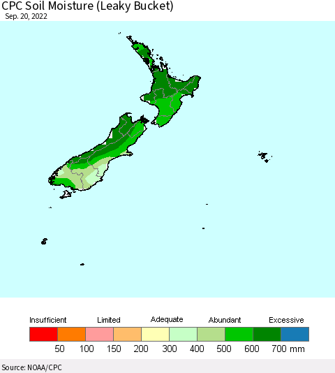New Zealand CPC Soil Moisture (Leaky Bucket) Thematic Map For 9/16/2022 - 9/20/2022