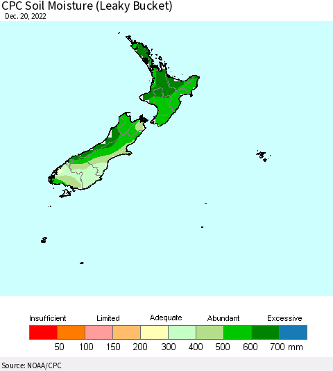 New Zealand CPC Soil Moisture (Leaky Bucket) Thematic Map For 12/16/2022 - 12/20/2022