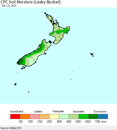 New Zealand CPC Soil Moisture (Leaky Bucket) Thematic Map For 12/21/2023 - 12/25/2023