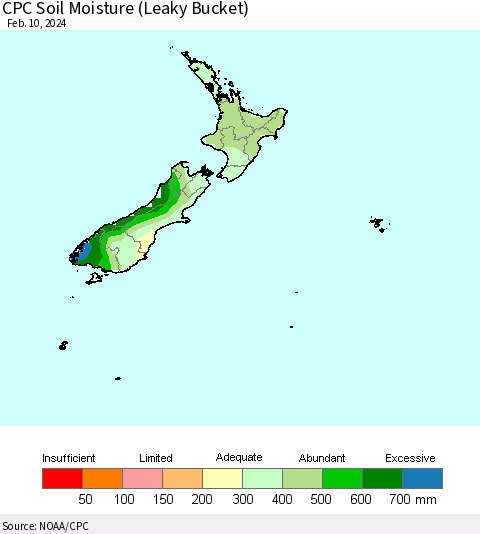 New Zealand CPC Soil Moisture (Leaky Bucket) Thematic Map For 2/6/2024 - 2/10/2024