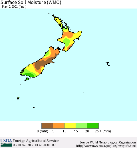New Zealand Surface Soil Moisture (WMO) Thematic Map For 4/26/2021 - 5/2/2021