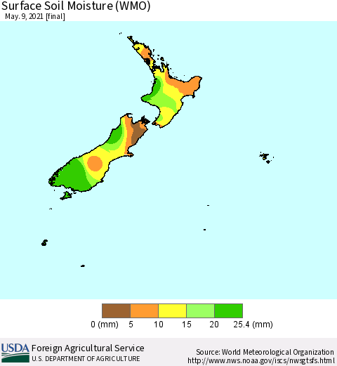 New Zealand Surface Soil Moisture (WMO) Thematic Map For 5/3/2021 - 5/9/2021