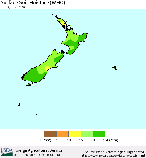 New Zealand Surface Soil Moisture (WMO) Thematic Map For 6/28/2021 - 7/4/2021