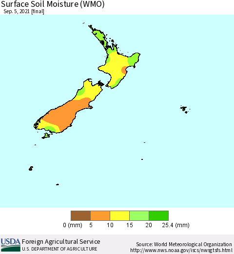 New Zealand Surface Soil Moisture (WMO) Thematic Map For 8/30/2021 - 9/5/2021