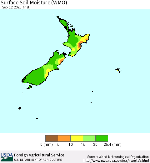 New Zealand Surface Soil Moisture (WMO) Thematic Map For 9/6/2021 - 9/12/2021