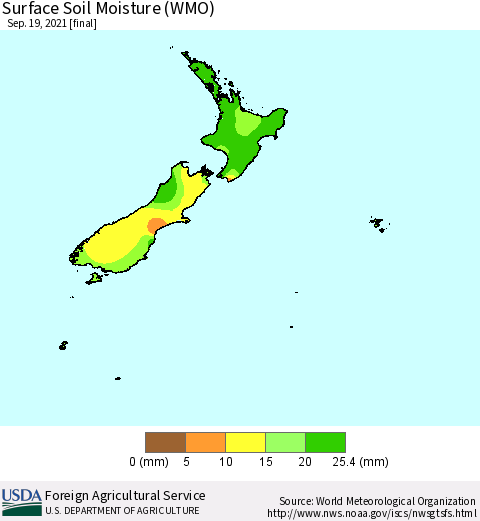 New Zealand Surface Soil Moisture (WMO) Thematic Map For 9/13/2021 - 9/19/2021