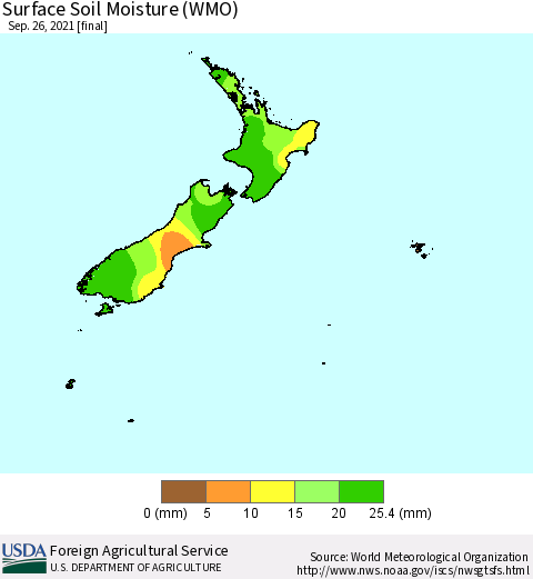 New Zealand Surface Soil Moisture (WMO) Thematic Map For 9/20/2021 - 9/26/2021