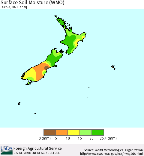New Zealand Surface Soil Moisture (WMO) Thematic Map For 9/27/2021 - 10/3/2021