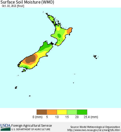 New Zealand Surface Soil Moisture (WMO) Thematic Map For 10/4/2021 - 10/10/2021