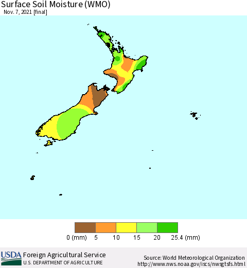 New Zealand Surface Soil Moisture (WMO) Thematic Map For 11/1/2021 - 11/7/2021