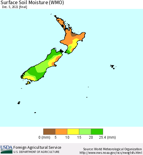 New Zealand Surface Soil Moisture (WMO) Thematic Map For 11/29/2021 - 12/5/2021