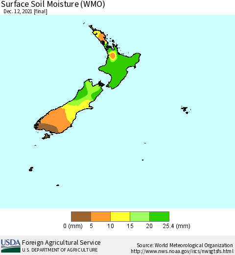 New Zealand Surface Soil Moisture (WMO) Thematic Map For 12/6/2021 - 12/12/2021