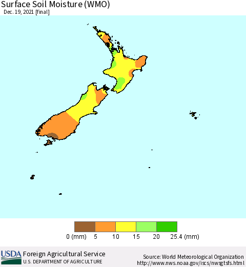 New Zealand Surface Soil Moisture (WMO) Thematic Map For 12/13/2021 - 12/19/2021