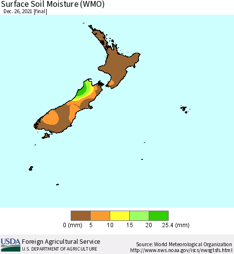New Zealand Surface Soil Moisture (WMO) Thematic Map For 12/20/2021 - 12/26/2021